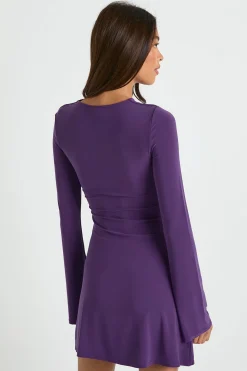Robe Mini à Taille Froncée avec Détail de Nœud