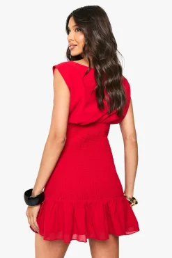 boohoo Robe Mini à Taille Froncée et Ourlet à Volants<Femme Robes Patineuses|Robes