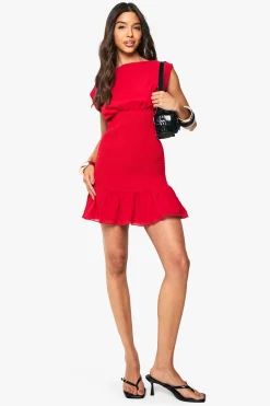 boohoo Robe Mini à Taille Froncée et Ourlet à Volants<Femme Robes Patineuses|Robes