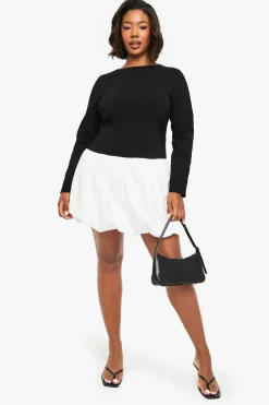 robe mini taille plus en bengaline à contraste puffball