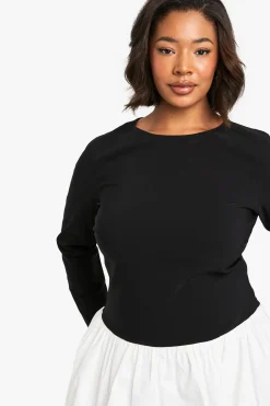 robe mini taille plus en bengaline à contraste puffball