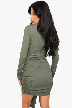 Robe Mini Texturée avec Détail Nœud Drapé