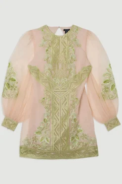 KarenMillen Robe Mini Tissée à Ballons en Organdie Brodée<Femme Robes À Manches Longues|Robes