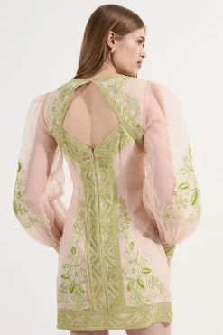 KarenMillen Robe Mini Tissée à Ballons en Organdie Brodée<Femme Robes À Manches Longues|Robes