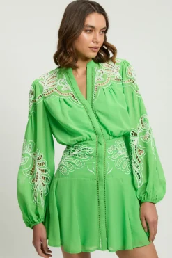 Robe Mini Tissée Brodée De Perles À Découpes Ajourées