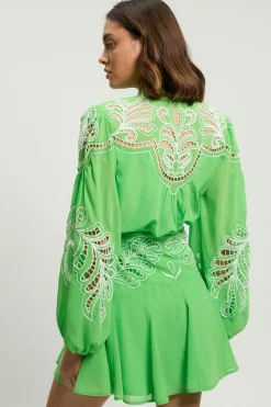 Robe Mini Tissée Brodée De Perles À Découpes Ajourées