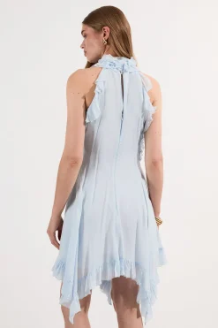 KarenMillen Robe Mini Tissée à Col Halter et Volants en Georgette de Viscose<Femme Toutes Les Robes|Robes