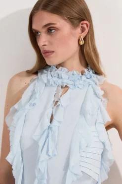 KarenMillen Robe Mini Tissée à Col Halter et Volants en Georgette de Viscose<Femme Toutes Les Robes|Robes