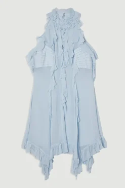 KarenMillen Robe Mini Tissée à Col Halter et Volants en Georgette de Viscose<Femme Toutes Les Robes|Robes