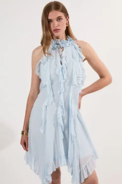 KarenMillen Robe Mini Tissée à Col Halter et Volants en Georgette de Viscose<Femme Toutes Les Robes|Robes