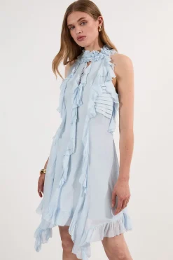 KarenMillen Robe Mini Tissée à Col Halter et Volants en Georgette de Viscose<Femme Toutes Les Robes|Robes