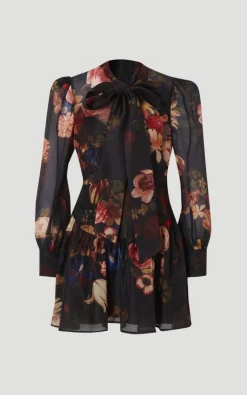 Robe Mini Tissée à Col Haut en Organdi à Imprimé Floral