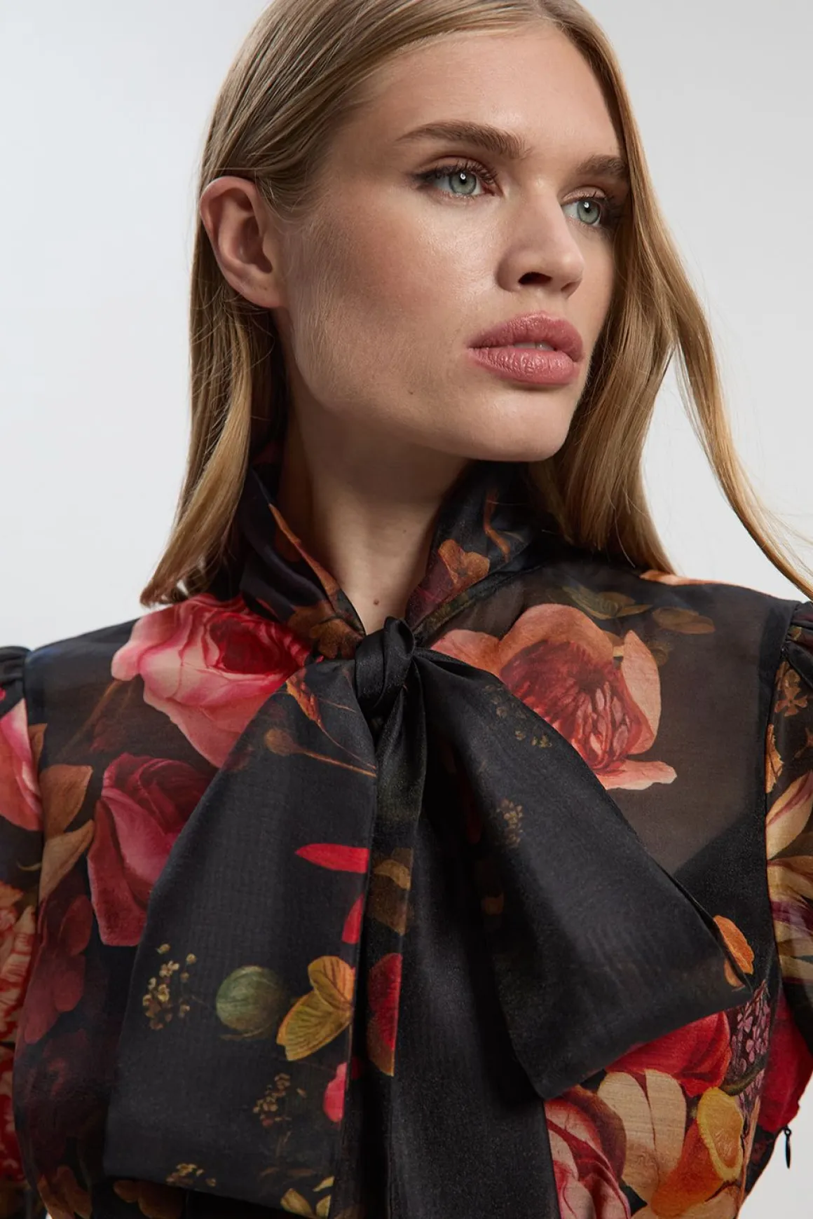 Robe Mini Tissée à Col Haut en Organdi à Imprimé Floral