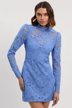 Robe Mini Tissée à Col Montant en Dentelle Guisynthétiquere Petite Taille