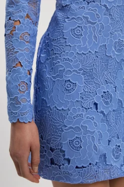 Robe Mini Tissée à Col Montant en Dentelle Guisynthétiquere Petite Taille