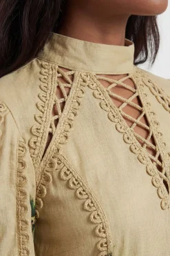 Robe Mini Tissée À Col Montant Et Imprimé Botanique