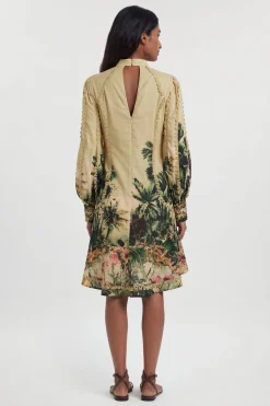 Robe Mini Tissée À Col Montant Et Imprimé Botanique