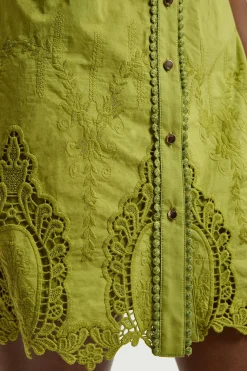 Robe Mini Tissée En Coton Avec Broderie Anglaise Et Col Pour Petite Taille
