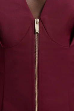 KarenMillen Robe Mini Tissée en Coton Techno à Manches Courtes avec Détail Zip<Femme Toutes Les Robes|Robes D’Automne