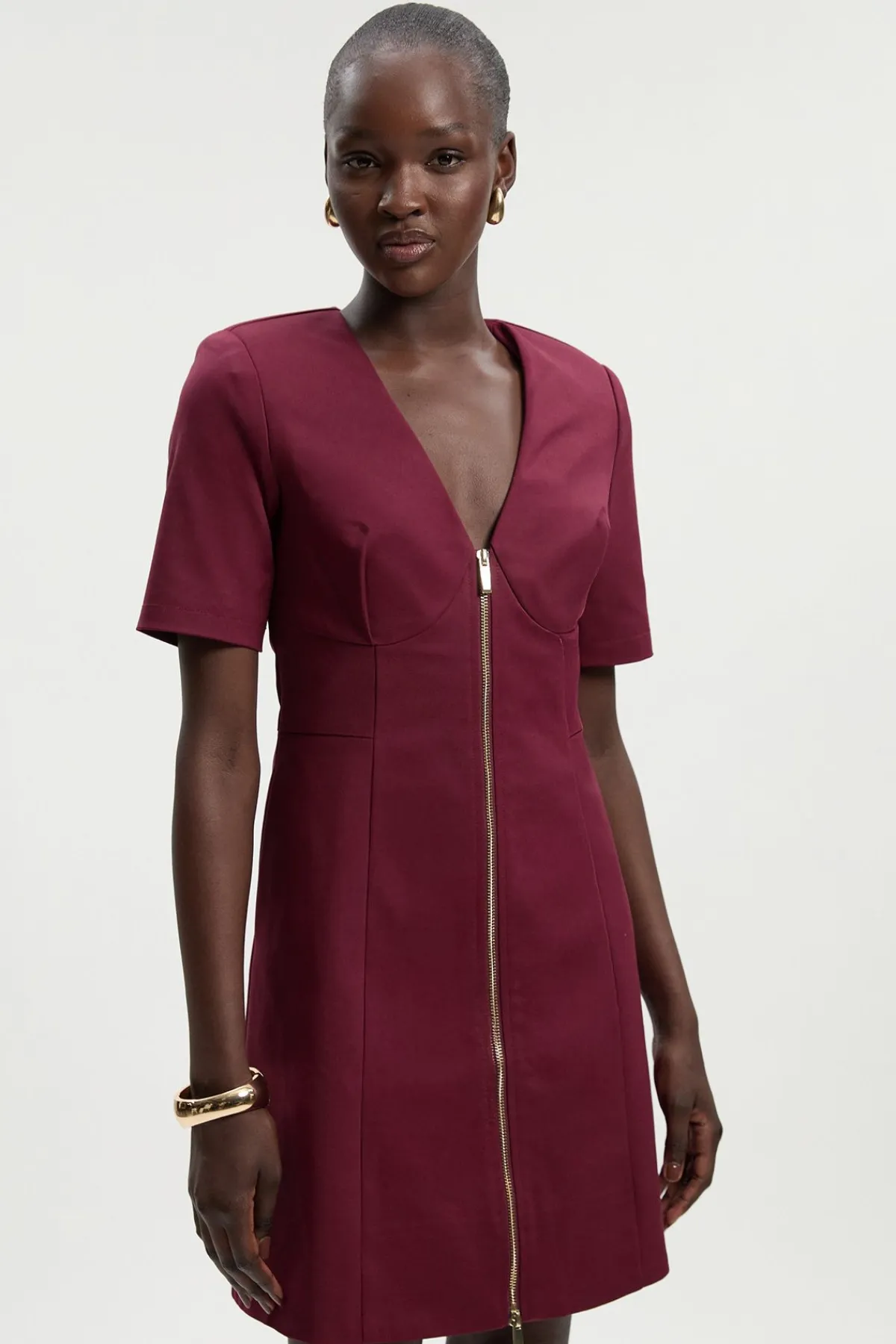 KarenMillen Robe Mini Tissée en Coton Techno à Manches Courtes avec Détail Zip<Femme Toutes Les Robes|Robes D’Automne