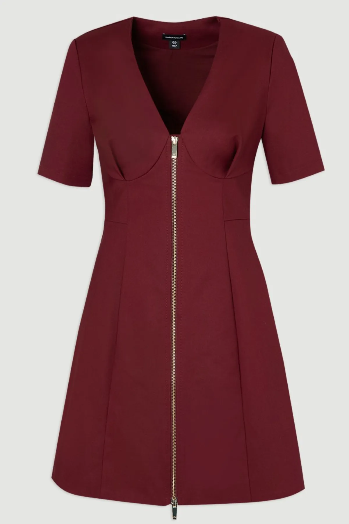 KarenMillen Robe Mini Tissée en Coton Techno à Manches Courtes avec Détail Zip<Femme Toutes Les Robes|Robes D’Automne