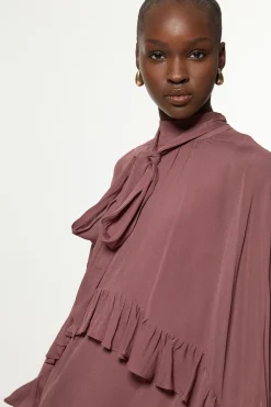 KarenMillen Robe Mini Tissée En Georgette De Viscose Avec Cape Pour Grande Taille<Femme Toutes Les Robes|Robes À Manches Longues