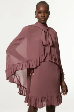 KarenMillen Robe Mini Tissée En Georgette De Viscose Avec Cape Pour Grande Taille<Femme Toutes Les Robes|Robes À Manches Longues
