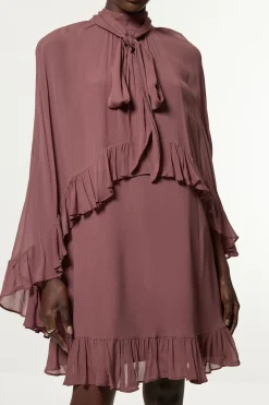 KarenMillen Robe Mini Tissée En Georgette De Viscose Avec Cape Pour Grande Taille<Femme Toutes Les Robes|Robes À Manches Longues