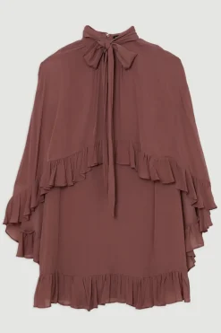 KarenMillen Robe Mini Tissée En Georgette De Viscose Avec Cape Pour Grande Taille<Femme Toutes Les Robes|Robes À Manches Longues