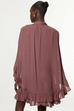 KarenMillen Robe Mini Tissée En Georgette De Viscose Avec Cape Pour Grande Taille<Femme Toutes Les Robes|Robes À Manches Longues
