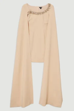 Robe mini tissée en viscose crêpe ornée de cristaux
