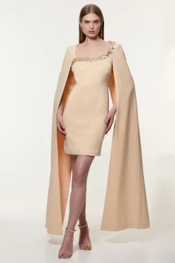 Robe mini tissée en viscose crêpe ornée de cristaux