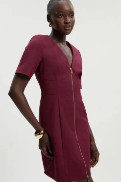 Robe Mini Tissée Manches Courtes Détail Zip en Coton Techno Tall