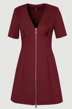 Robe Mini Tissée Manches Courtes Détail Zip en Coton Techno Tall