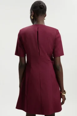Robe Mini Tissée Manches Courtes Détail Zip en Coton Techno Tall
