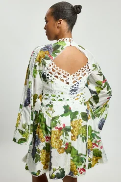 KarenMillen Robe Mini Tissée À Manches Longues Avec Détails De Ruban Et Imprimé De Fruits Grande Taille<Femme Toutes Les Robes|Robes À Manches Longues
