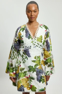 KarenMillen Robe Mini Tissée À Manches Longues Avec Détails De Ruban Et Imprimé De Fruits Grande Taille<Femme Toutes Les Robes|Robes À Manches Longues