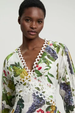 KarenMillen Robe Mini Tissée À Manches Longues Avec Imprimé Fruits Et Détails De Ruban<Femme Toutes Les Robes|Robes À Manches Longues