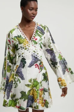 KarenMillen Robe Mini Tissée À Manches Longues Avec Imprimé Fruits Et Détails De Ruban<Femme Toutes Les Robes|Robes À Manches Longues