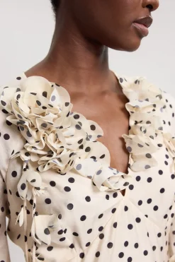 Robe Mini Tissée À Pois Avec Appliqués Et Épaules Dénudées