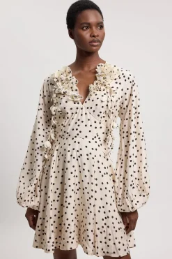 Robe Mini Tissée À Pois Avec Appliqués Et Épaules Dénudées
