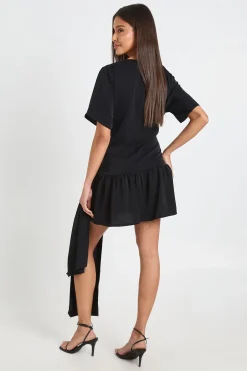 Robe Mini Tissée À Taille Nouée Et Ourlet Asymétrique
