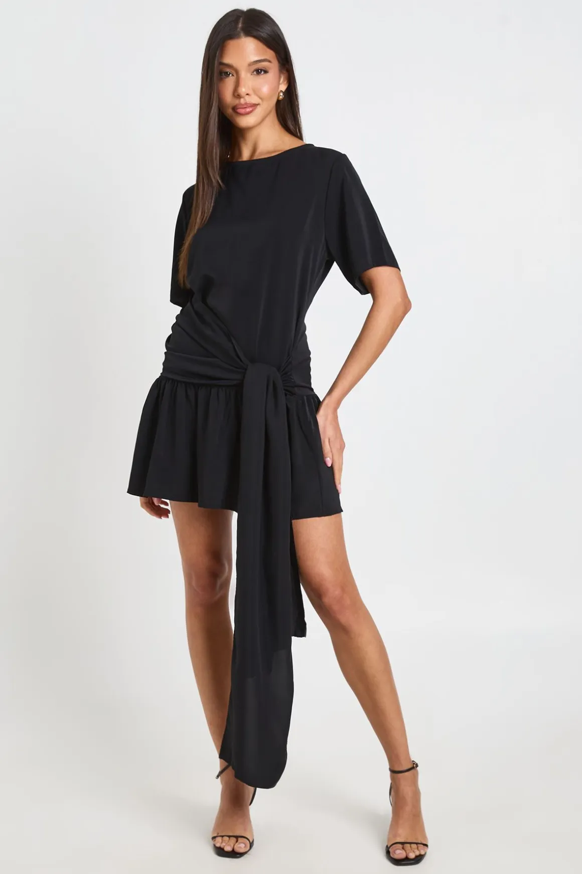 Robe Mini Tissée À Taille Nouée Et Ourlet Asymétrique