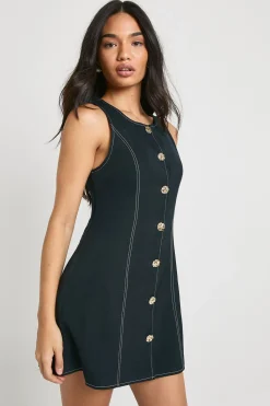 boohoo Robe Mini Trapèze Ajustée Sans Manches À Boutons Dorés<Femme Robes De Soirée|Toutes Les Robes