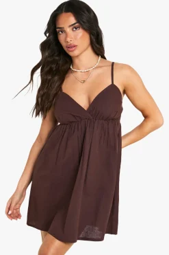 Robe Mini Trapèze À Bretelles En Aspect Lin Petite