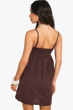 Robe Mini Trapèze À Bretelles En Aspect Lin Petite