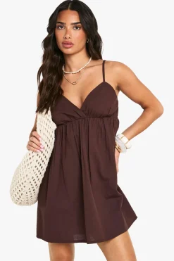 Robe Mini Trapèze À Bretelles En Aspect Lin Petite