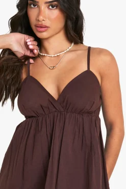 Robe Mini Trapèze À Bretelles En Aspect Lin Petite