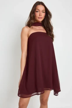 boohoo Robe Mini Trapèze À Détail Foulard<Femme Looks Chocolat|Toutes Les Robes
