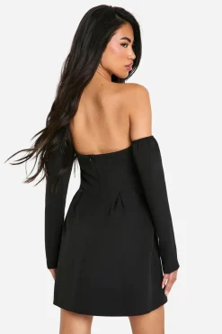 boohoo Robe Mini Trapèze À Manches Longues Et Col Bardot<Femme Tailleurs|Robes Patineuses